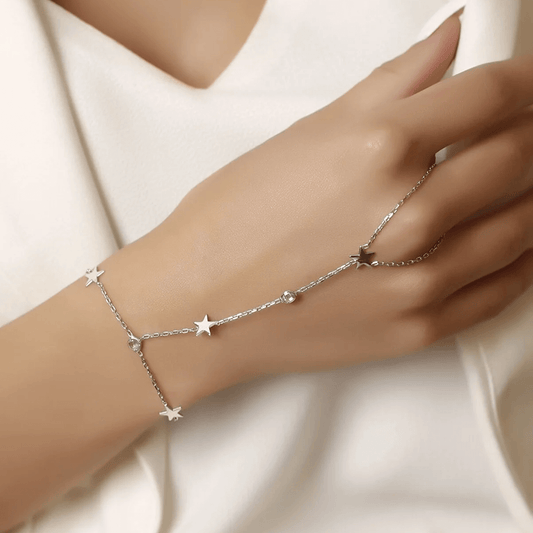 Stars Hand Chain Silver Slave Bracelet with Zircon