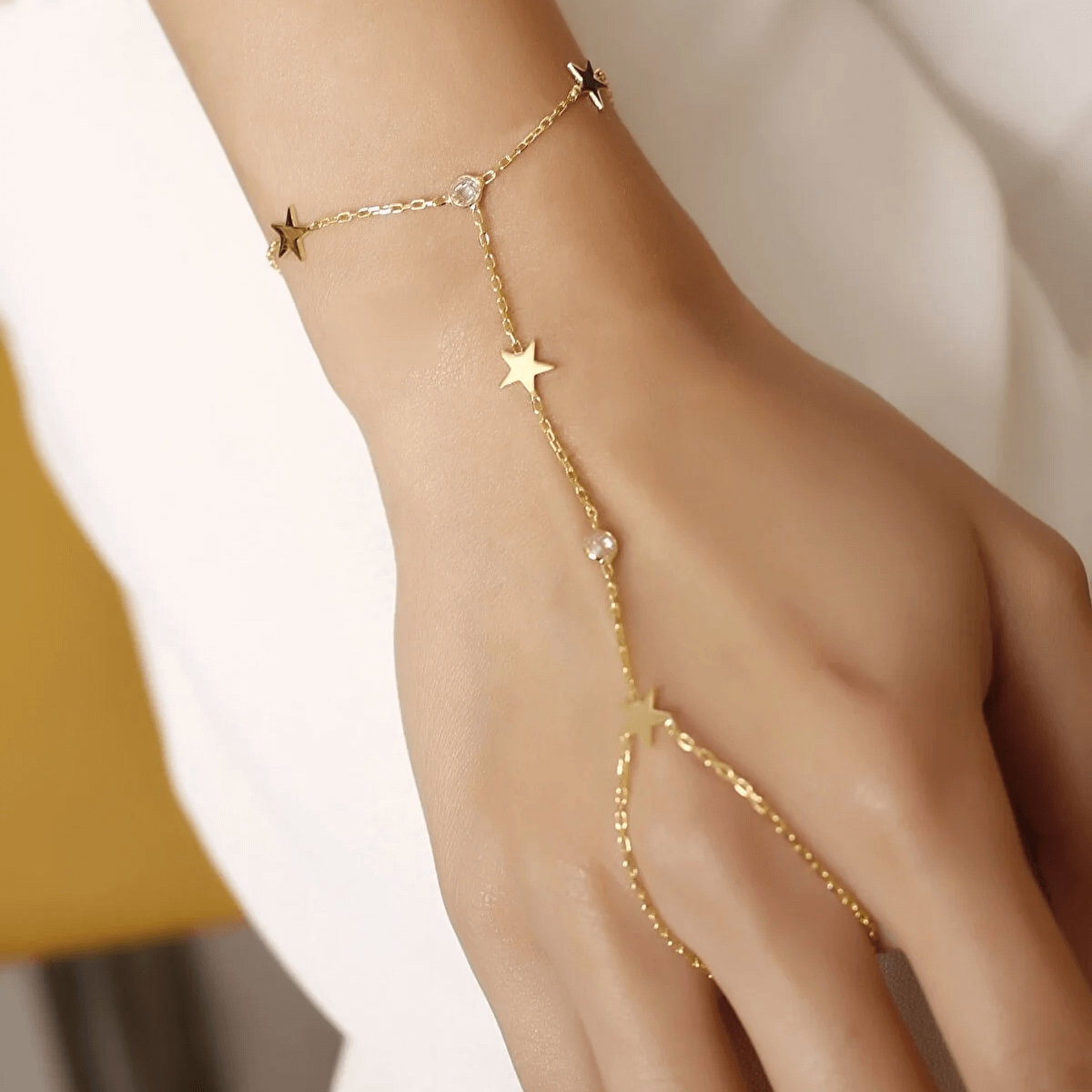Stars Hand Chain Silver Slave Bracelet with Zircon