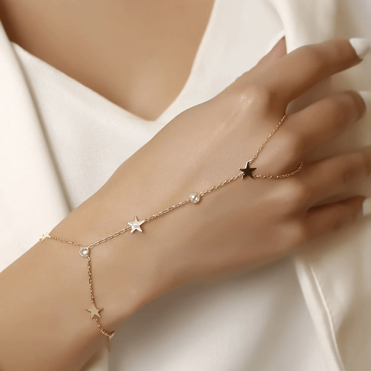 Stars Hand Chain Silver Slave Bracelet with Zircon