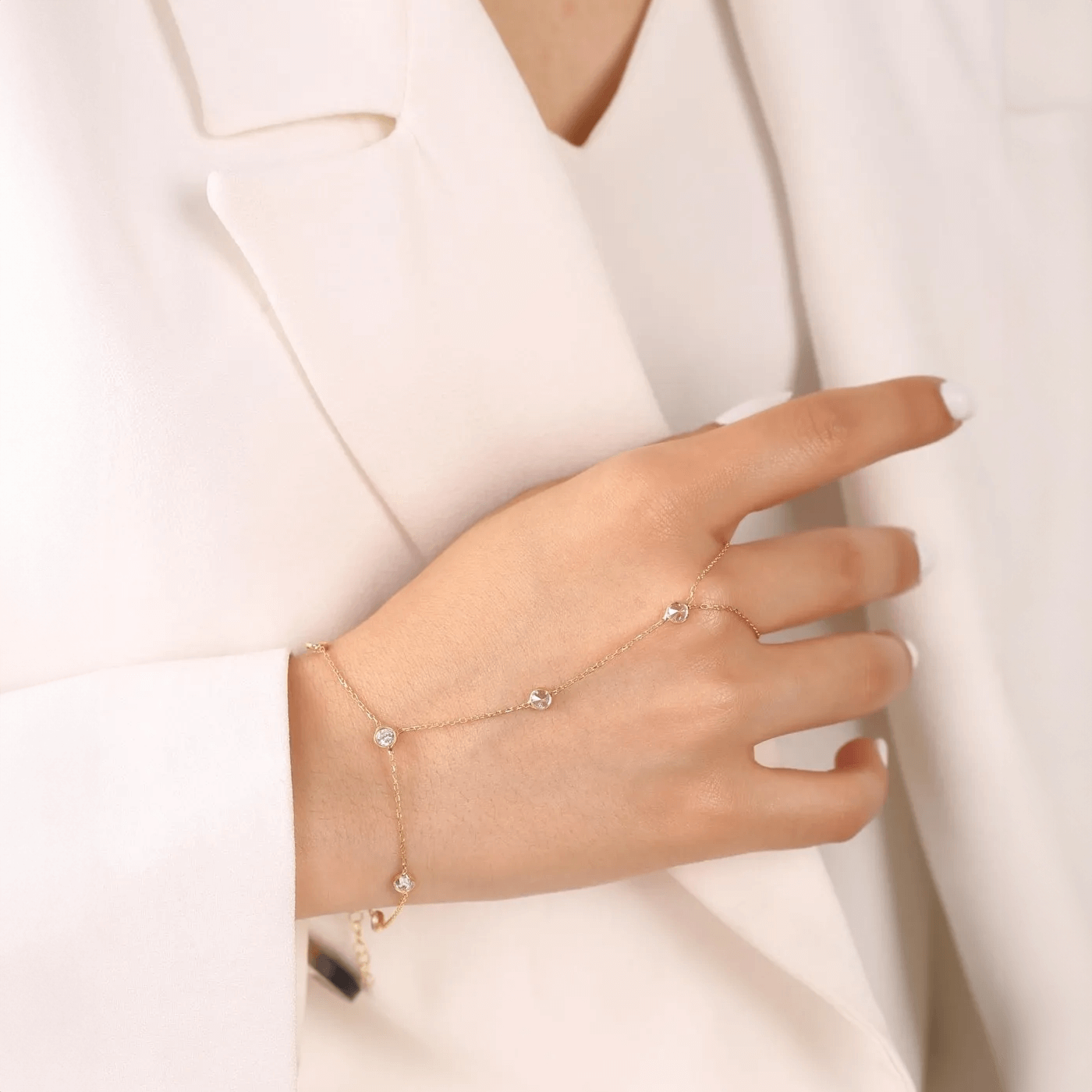 Rose Gold Slave Bracelet Ring Crystal Hand Chain