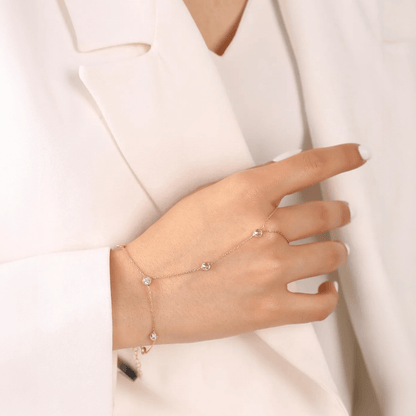 Rose Gold Slave Bracelet Ring Crystal Hand Chain