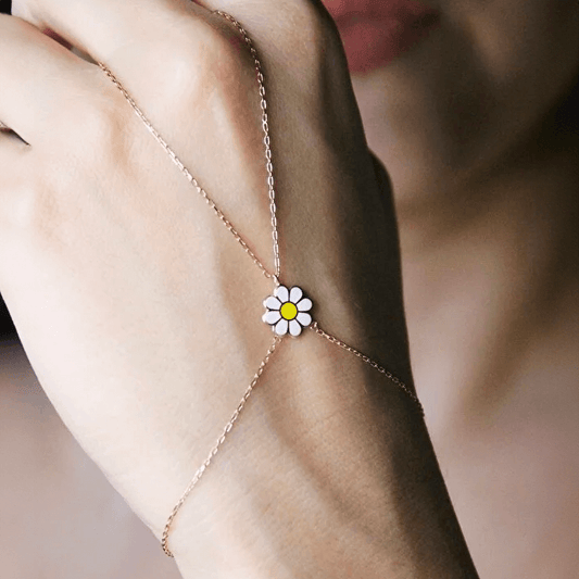 Hand Chain Bracelet and Ring with Daisy Charm