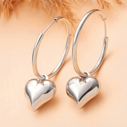 Heart Charm Hoop Earrings Silver Statement Jewelry