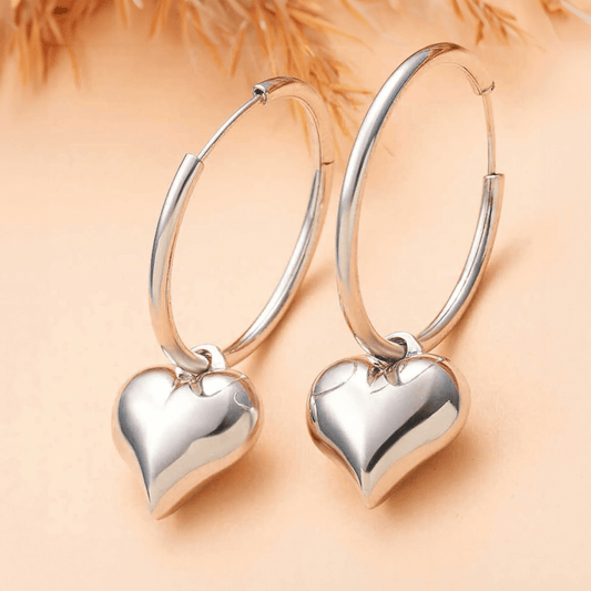 Heart Charm Hoop Earrings Silver Statement Jewelry