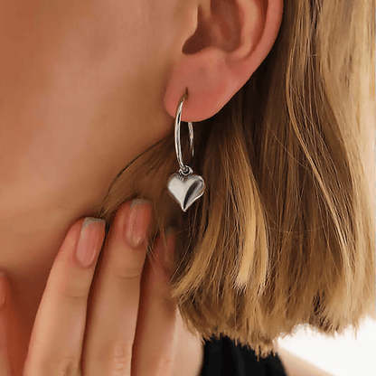 Heart Charm Hoop Earrings Silver Statement Jewelry