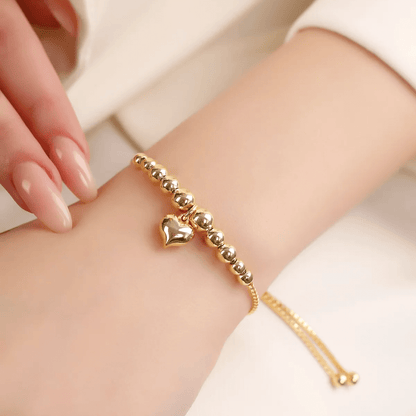 Heart Charm Slider Ball Bracelet with Box Chain