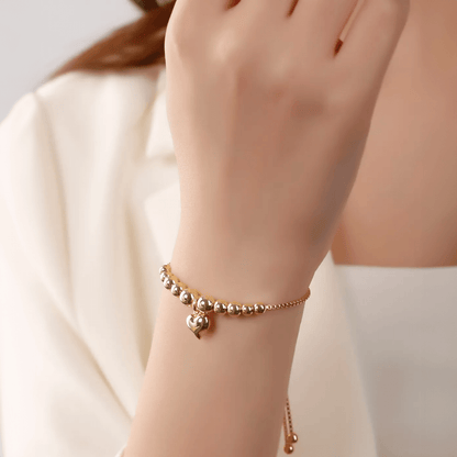 Heart Charm Slider Ball Bracelet with Box Chain