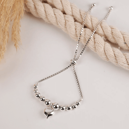 Heart Charm Slider Ball Bracelet with Box Chain