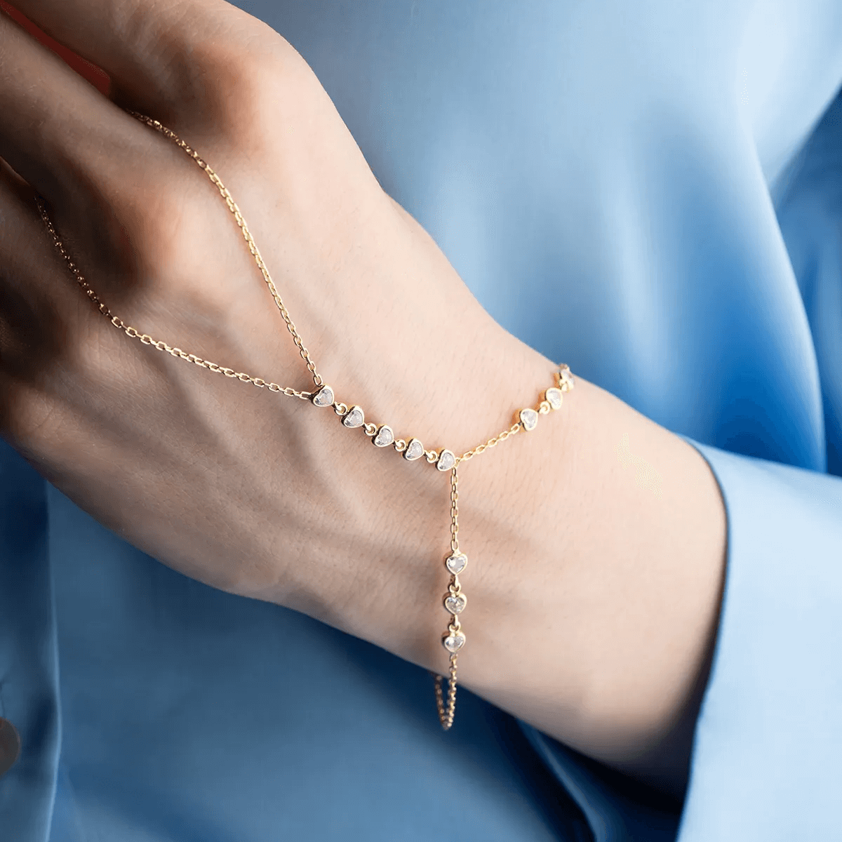 Heart Hand Chain Bracelet Gold Plated Sterling Silver