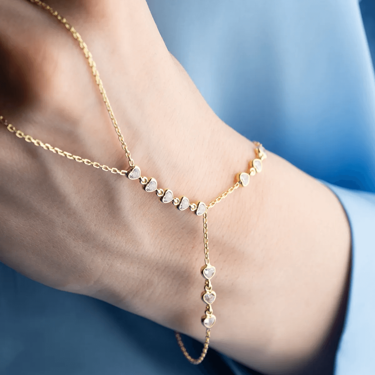 Heart Hand Chain Bracelet Gold Plated Sterling Silver