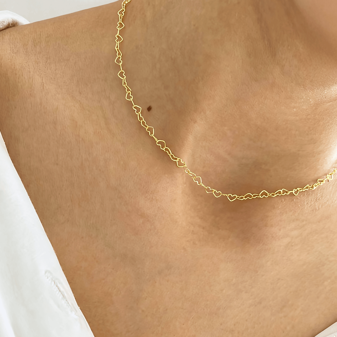 Heart Links Choker 925 Sterling Silver Chain Necklace