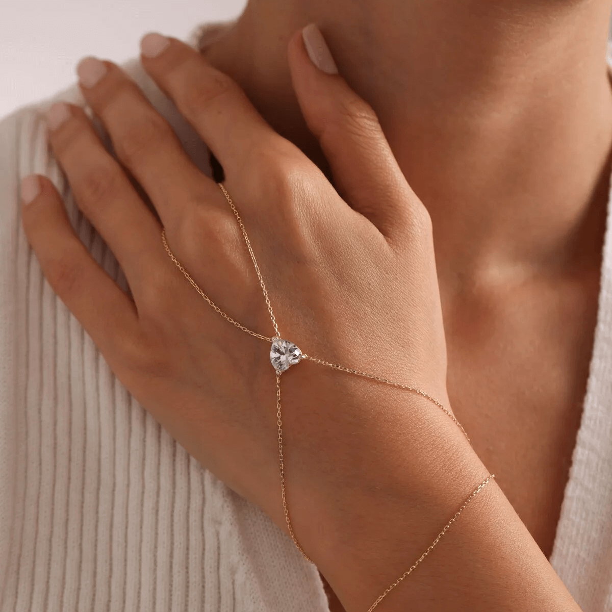 Heart Zircon Gemstone Hand Chain 925 Silver Bracelet