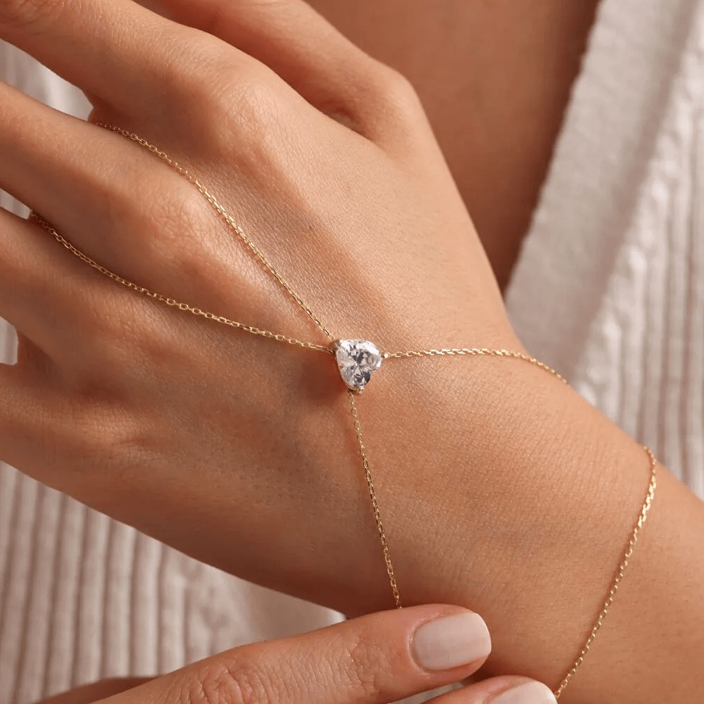 Heart Zircon Gemstone Hand Chain 925 Silver Bracelet