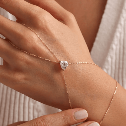 Heart Zircon Gemstone Hand Chain 925 Silver Bracelet