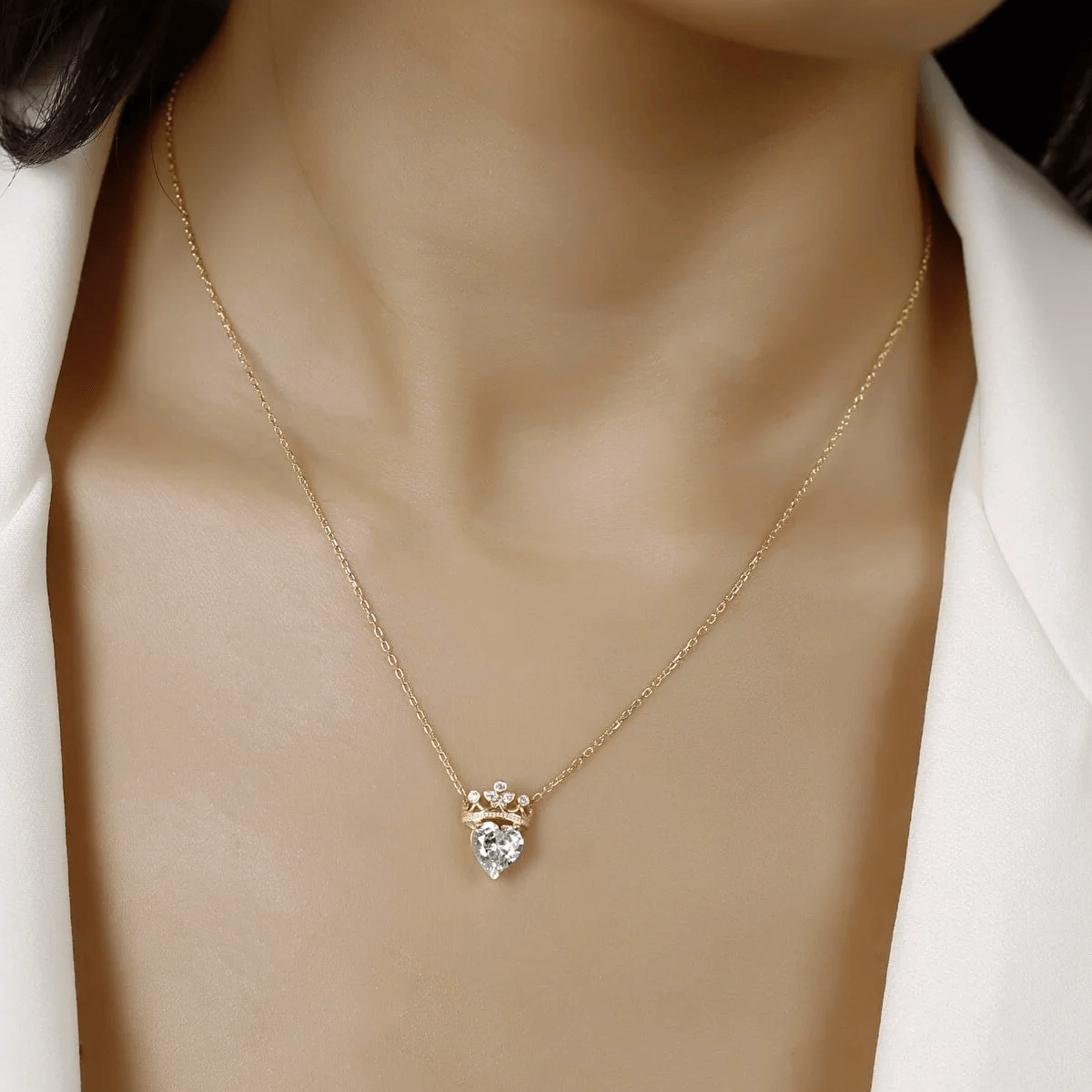 Gemstone Heart Queen Crown 925 Silver Necklace