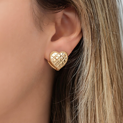 Huggie Double Sided Earrings Gold Finish Hearts