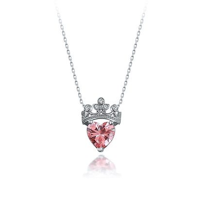 Gemstone Heart Queen Crown 925 Silver Necklace