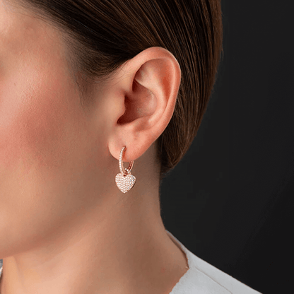 Dangle Heart Earrings 925 Sterling Silver CZ Cluster Huggies