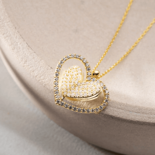 Pave Zircon Spinning Heart Pendant Necklace