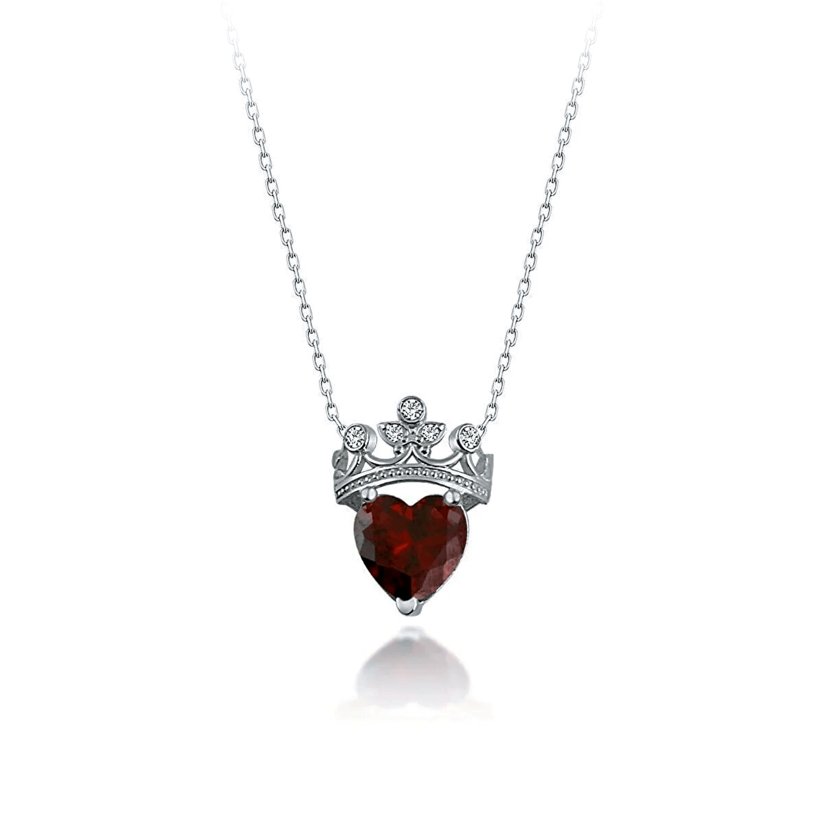 Gemstone Heart Queen Crown 925 Silver Necklace