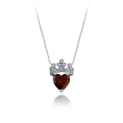 Gemstone Heart Queen Crown 925 Silver Necklace