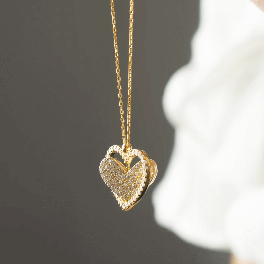 Pave Zircon Spinning Heart Pendant Necklace