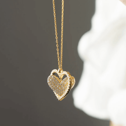 Pave Zircon Spinning Heart Pendant Necklace