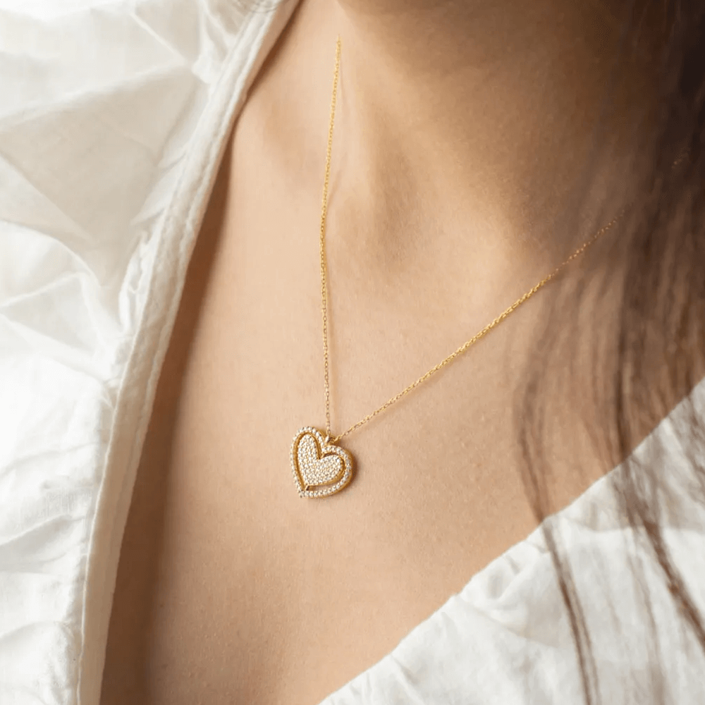Pave Zircon Spinning Heart Pendant Necklace