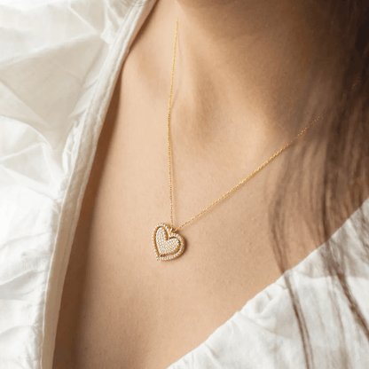 Pave Zircon Spinning Heart Pendant Necklace