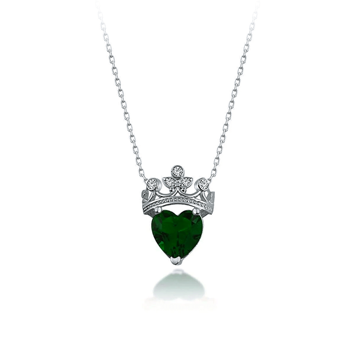 Gemstone Heart Queen Crown 925 Silver Necklace