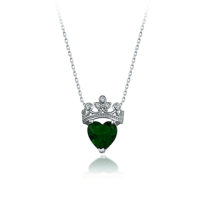 Gemstone Heart Queen Crown 925 Silver Necklace