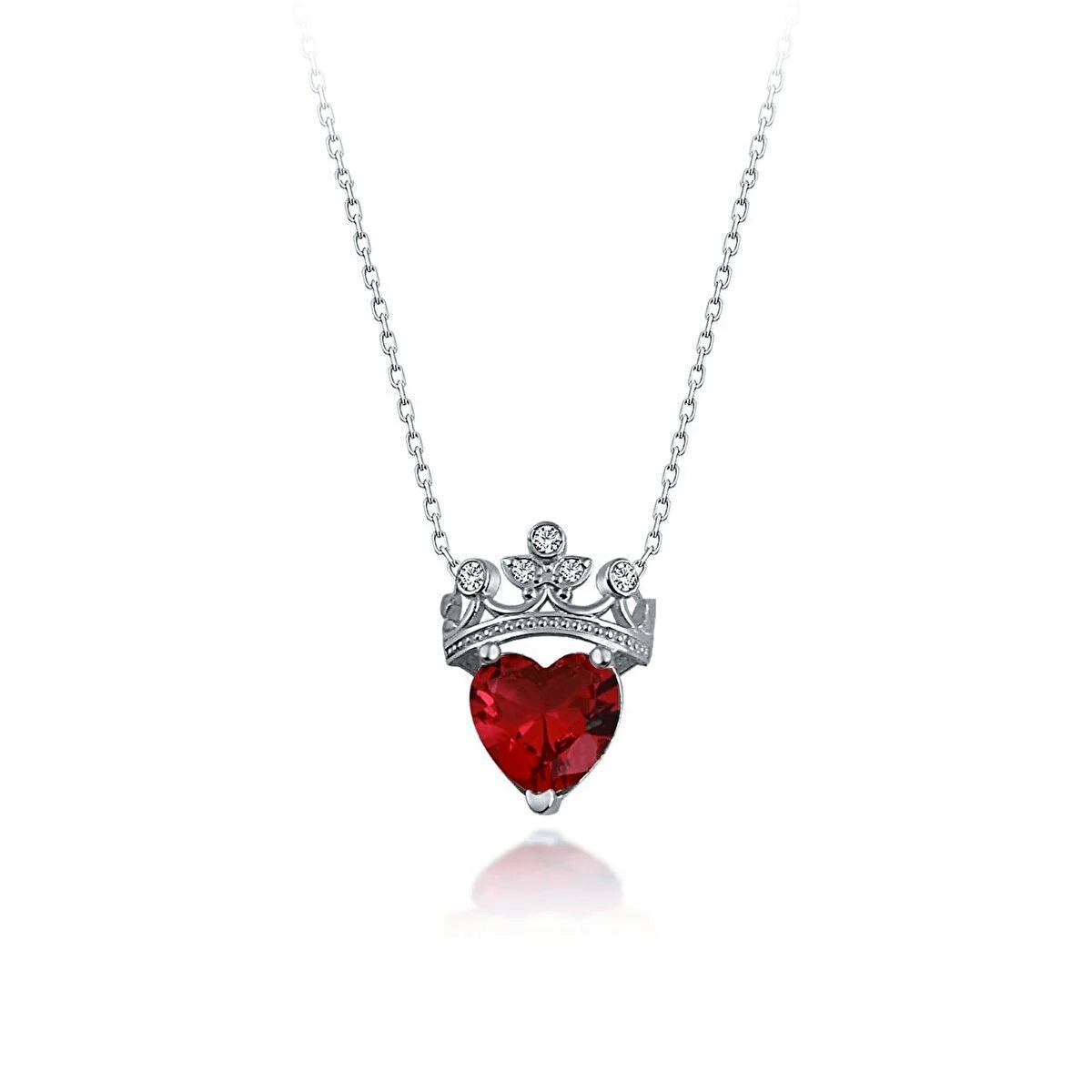 Gemstone Heart Queen Crown 925 Silver Necklace