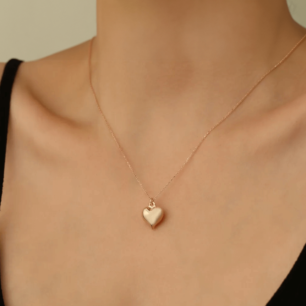 Puffed Heart Necklace in 18K Gold Plated Silver