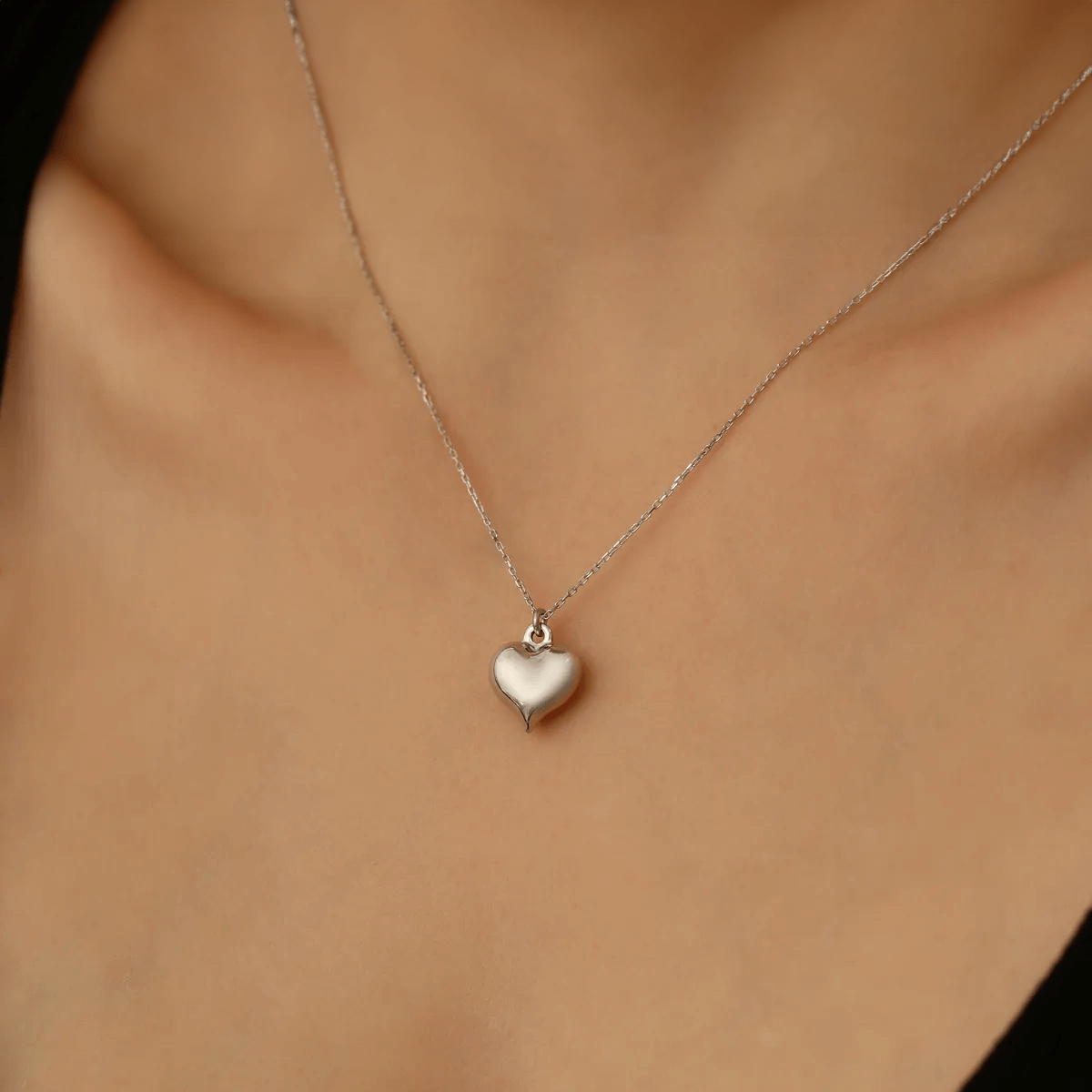 Puffed Heart Necklace in 18K Gold Plated Silver
