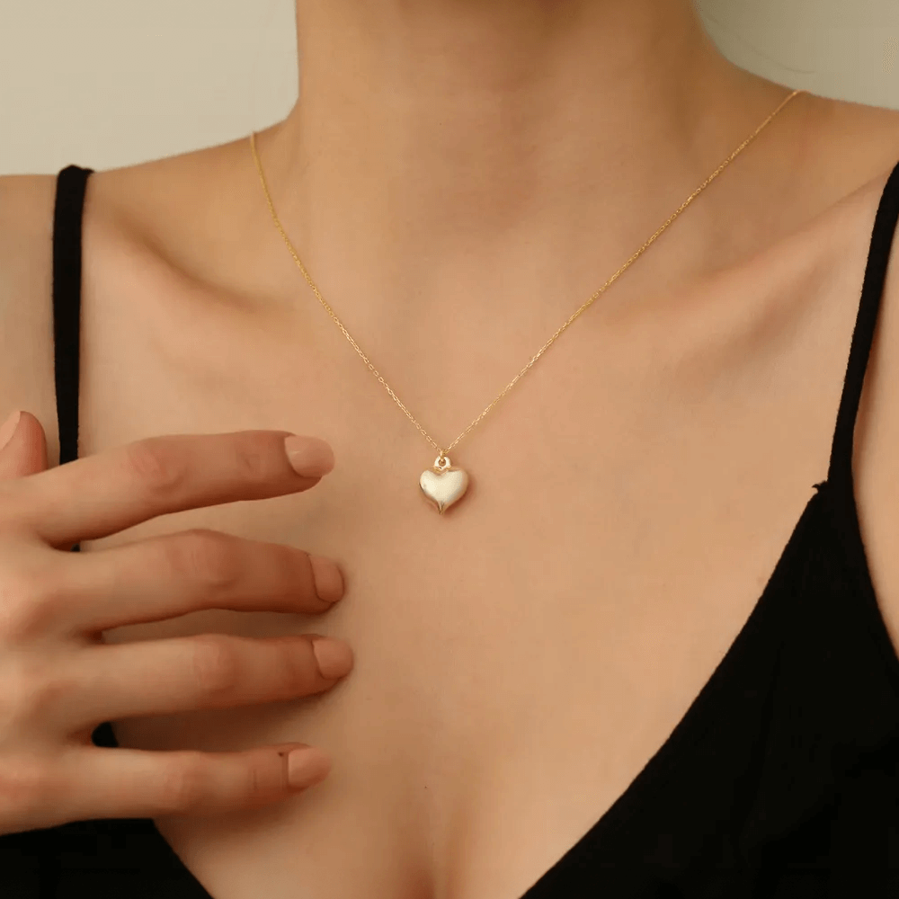 Puffed Heart Necklace in 18K Gold Plated Silver