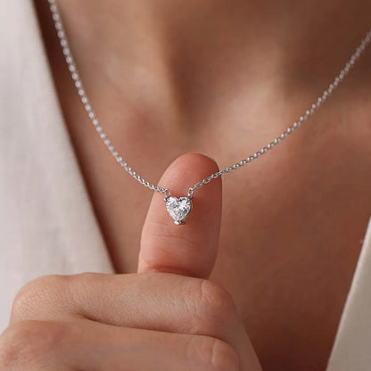 925 Sterling Silver Dainty Pink Stone Heart Necklace