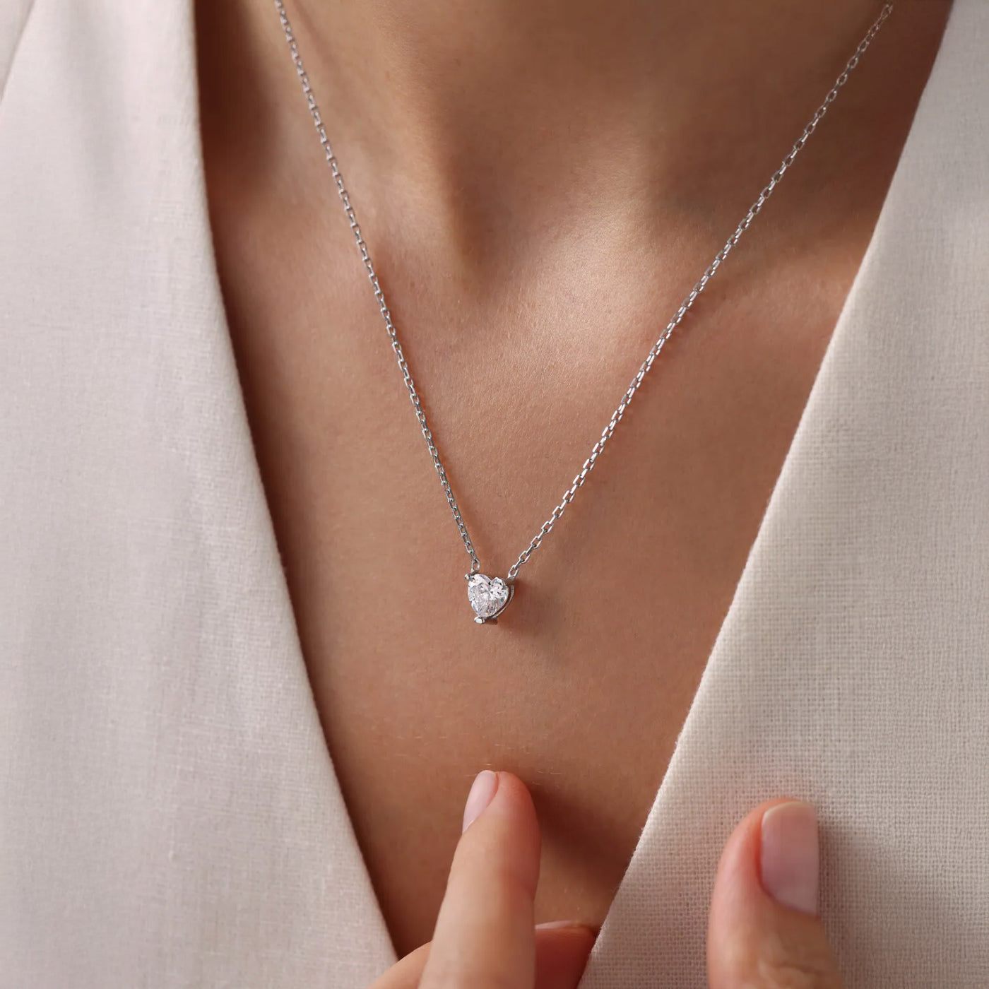 925 Sterling Silver Dainty Pink Stone Heart Necklace