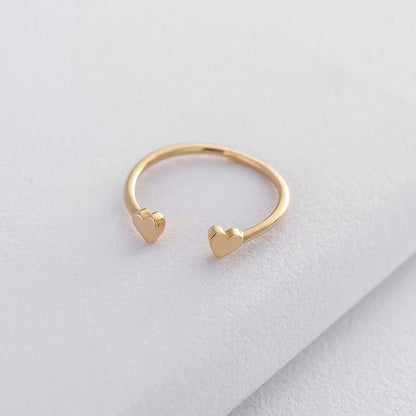 Solid Gold Tiny Hearts Open Ring Minimal Design Dainty Jewelry