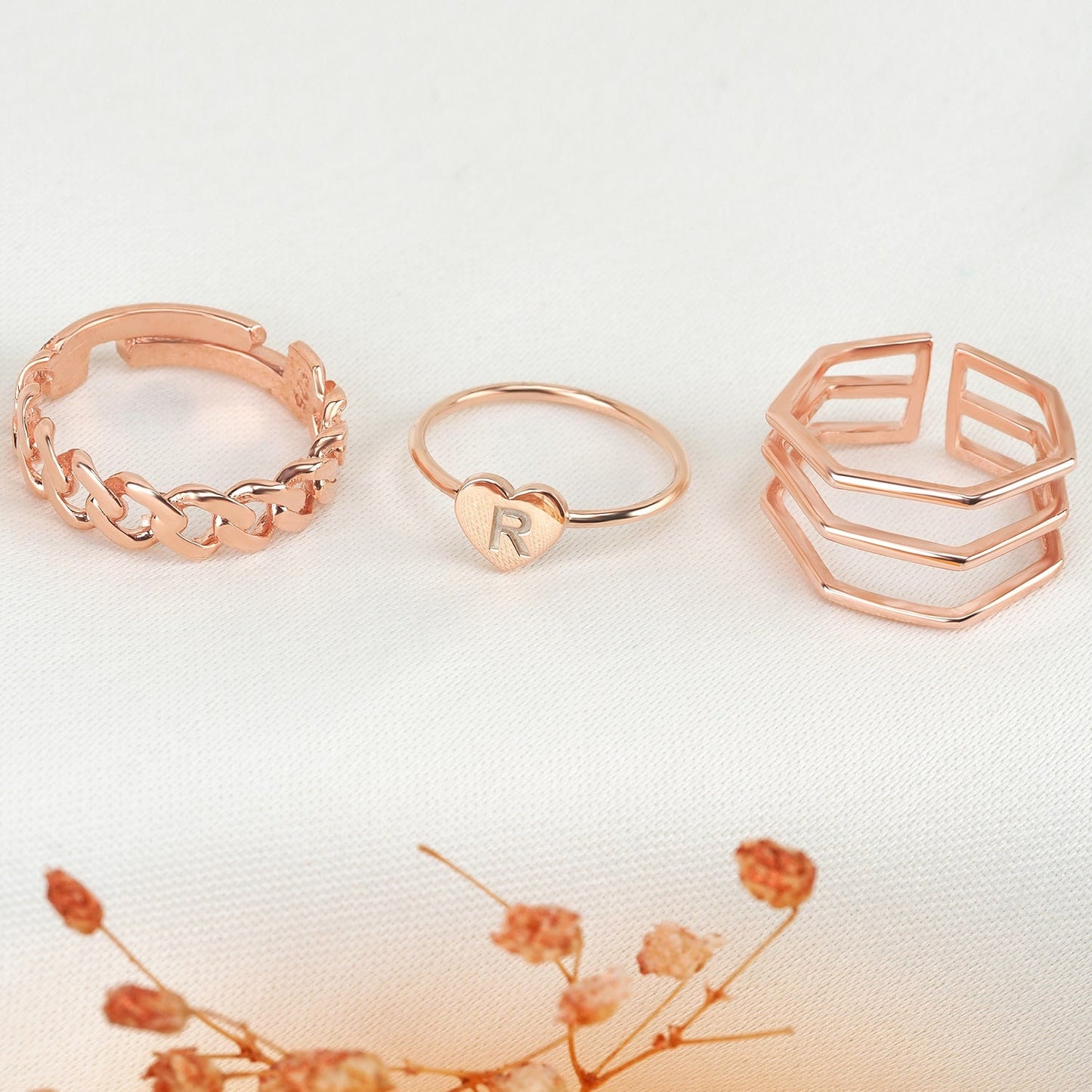 Rose Gold Initial Ring Engraved Dainty Heart Band
