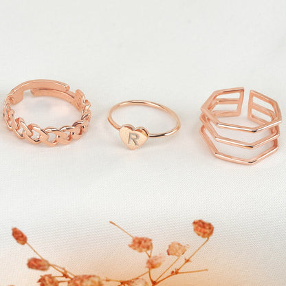 Rose Gold Initial Ring Engraved Dainty Heart Band