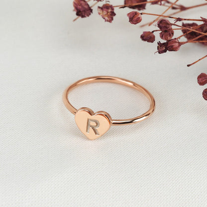Heart Ring with Initial Personalized Stacking Jewelry