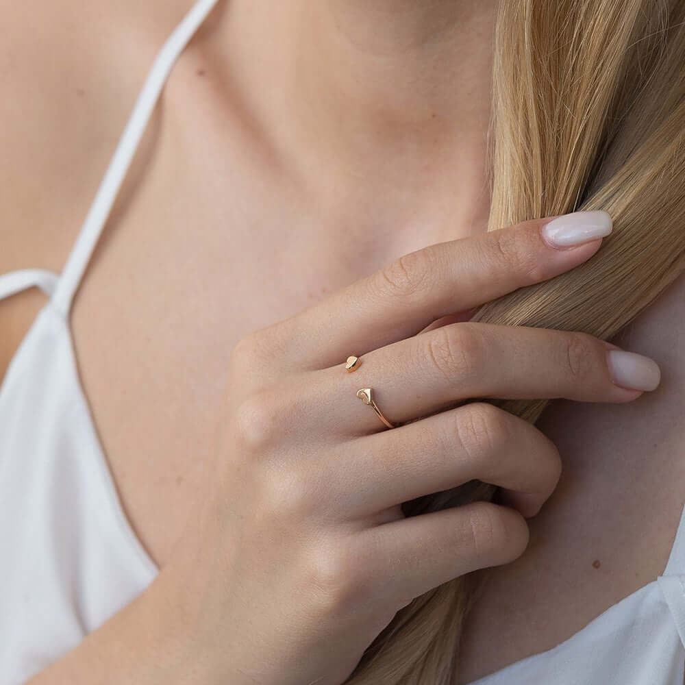 Solid Gold Tiny Hearts Open Ring Minimal Design Dainty Jewelry