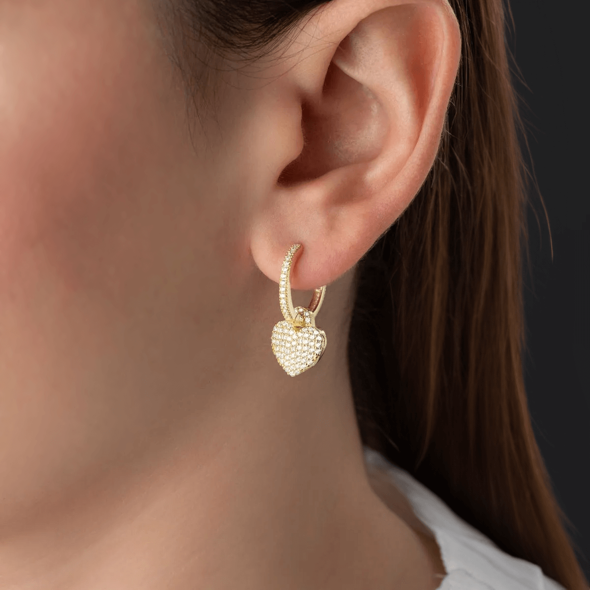 Dangle Heart Earrings 925 Sterling Silver CZ Cluster Huggies