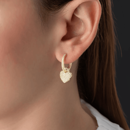 Dangle Heart Earrings 925 Sterling Silver CZ Cluster Huggies