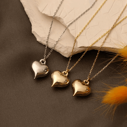 Puffed Heart Necklace in 18K Gold Plated Silver