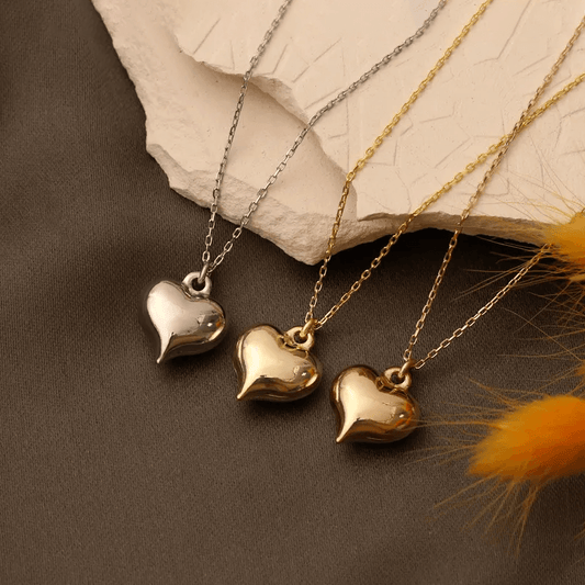 Puffed Heart Necklace in 18K Gold Plated Silver