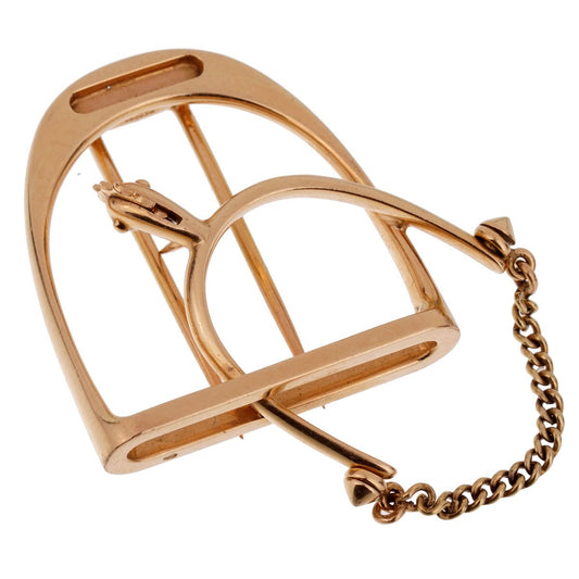 Herthtmes Vintage 1960s' Stirrup 18k Yellow Gold Brooch