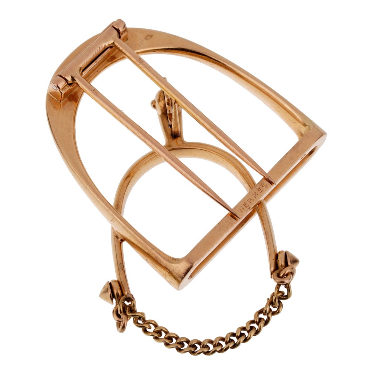 Herthtmes Vintage 1960s' Stirrup 18k Yellow Gold Brooch