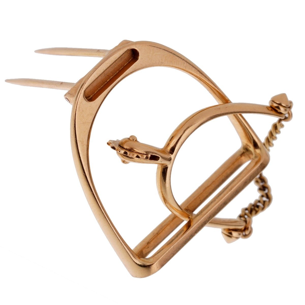 Herthtmes Vintage 1960s' Stirrup 18k Yellow Gold Brooch