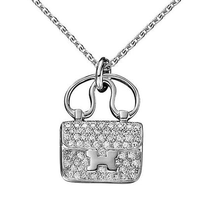 Herthtmes Constance Charm Diamond Pendant 18k White Gold Necklace